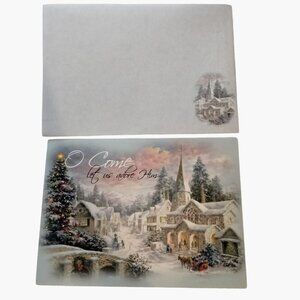Christmas Greeting Card O Come Let us Adore Him Village Bible Verse Luke 2 14